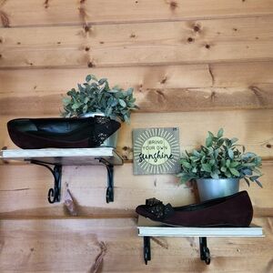 Vera Wang Suede Leather Point Toe Ballet Flats Flower Embellished Bead Bow Sz 6M